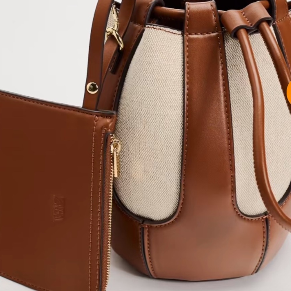 Zara trendy 2024 collection canvas crossbody bucket bag